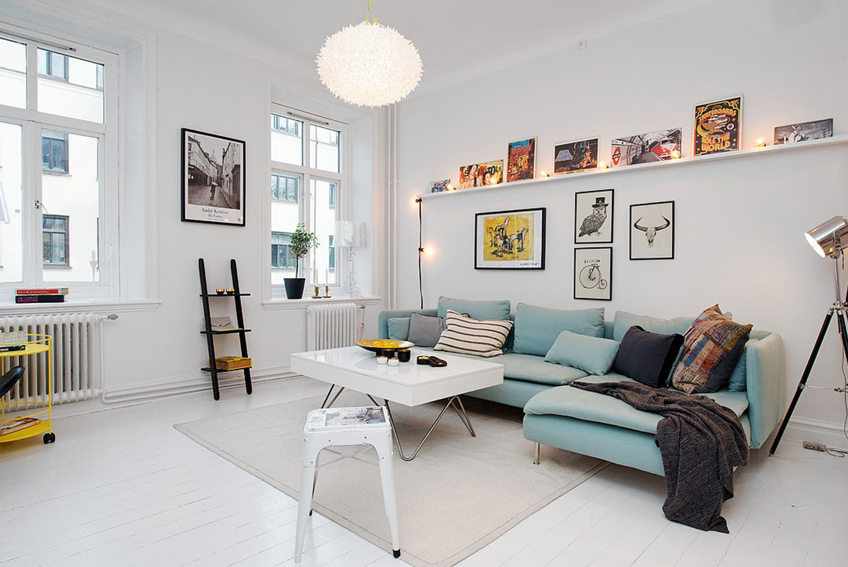 Kết hợp tone màu xanh và tranh trang trí